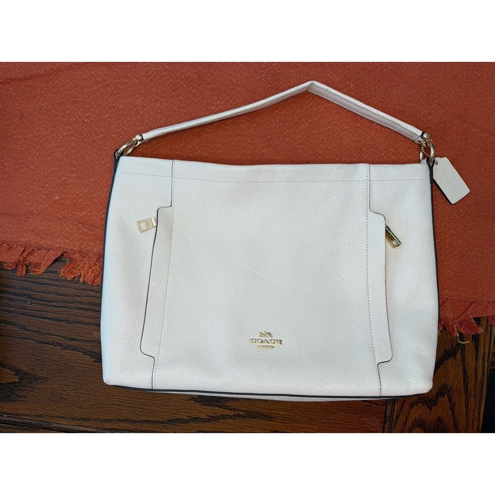Coach Scout Hobo Shoulder Bag White Pebbled Leather W/Crossbody Strap
